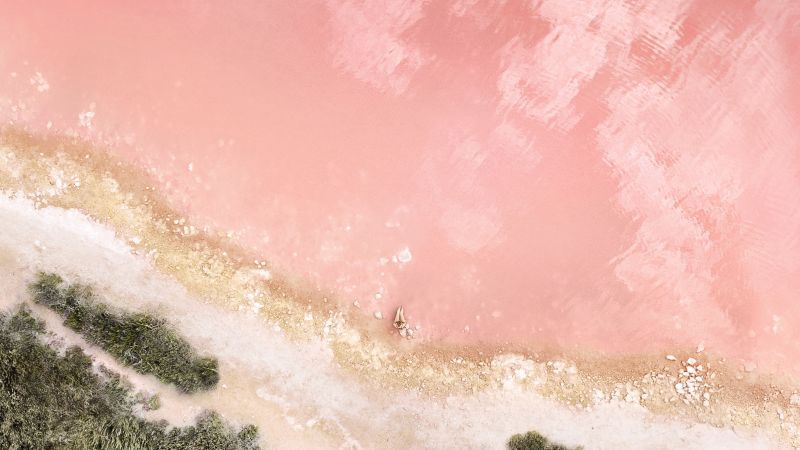 Beach, Baby pink, Seashore, Aerial view, iOS 10, Stock, Wallpaper