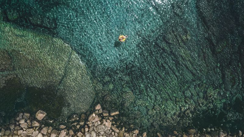 Seashore, Aerial view, Rocky coast, iOS 10, Stock, iPad, Wallpaper