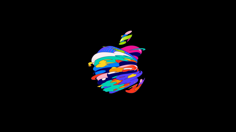 Apple logo, Mac, Black background, Colorful, AMOLED, Simple, Pop Art, Wallpaper