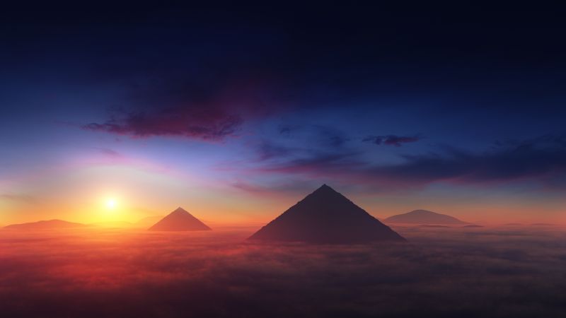 The Great Pyramid of Giza, Egyptian Pyramids, Seven Wonders of the Ancient World, Ancient architecture, Sunrise, Horizon, Egypt, Wallpaper