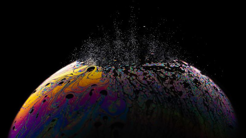 Soap bubble burst black background amoled colorful 