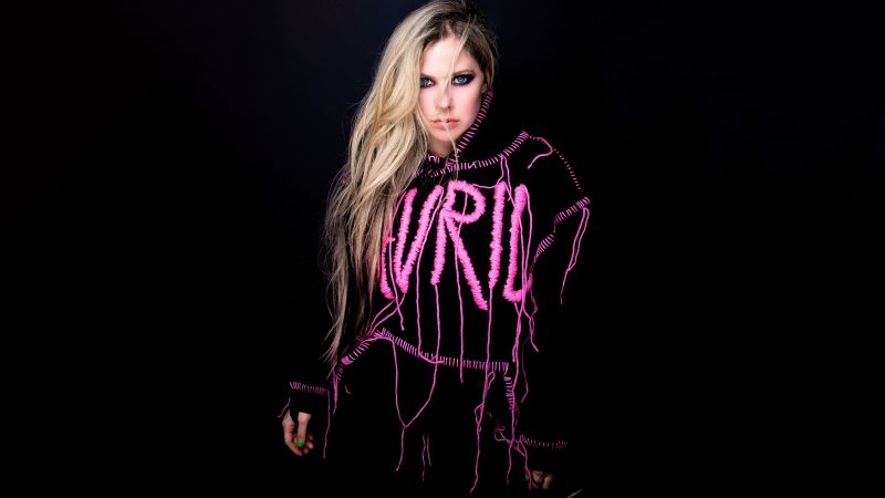 Avril Lavigne, Canadian singer, Euphoria Magazine, Dark background, AMOLED, 2022, Wallpaper
