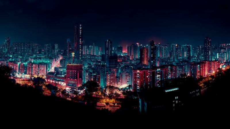 Cityscape, Night, Buildings, City lights, Night City, Dark Sky, Wallpaper