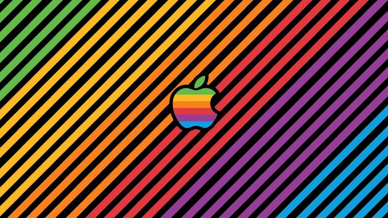 Apple logo, Colorful background, Stripes, Rainbow colors, iMac, 2022, 5K, Wallpaper