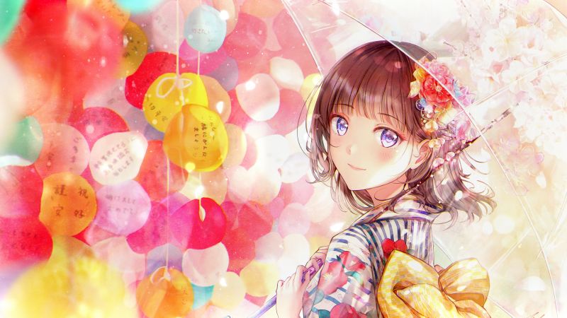 Anime girl, Colorful background, Girly backgrounds, Floral Background, 5K, Wallpaper