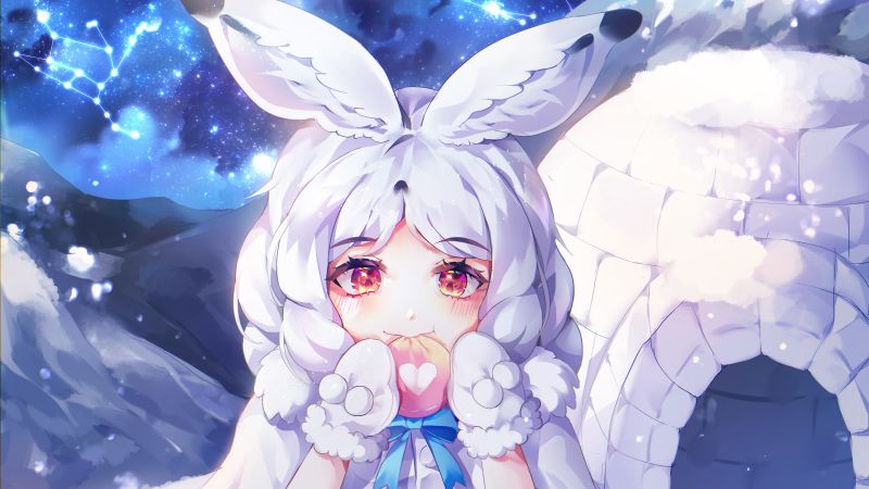 Arctic Hare, Kemono Friends, Cute anime, Love heart, Igloo, Wallpaper