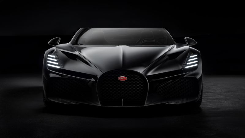 Bugatti W16 Mistral, Black cars, Roadster, Hypercars, 2024, Dark background, Black cars, 5K, Dark aesthetic, Wallpaper