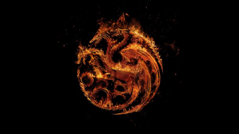 House of the Dragon, 2022 Series, Fire and Blood, House Targaryen Sigil, Black background, Wallpaper