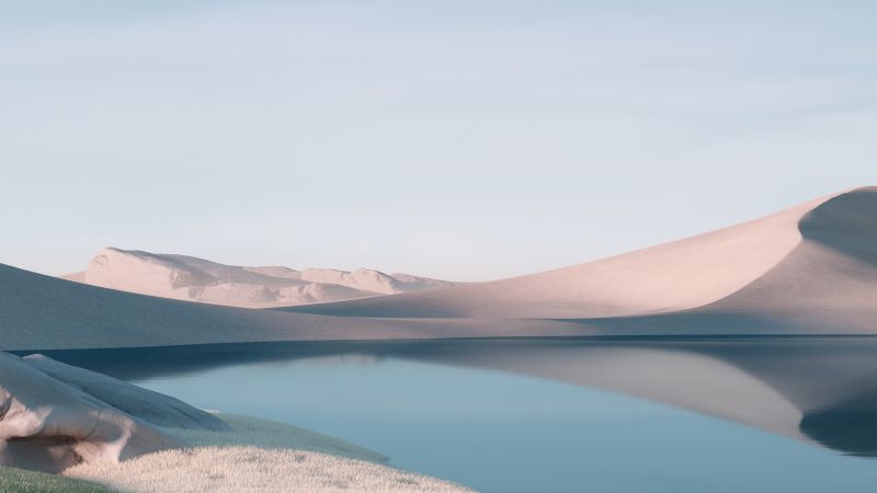 Desert, Landscape, Windows 11, Lake, Sunny day, Wallpaper