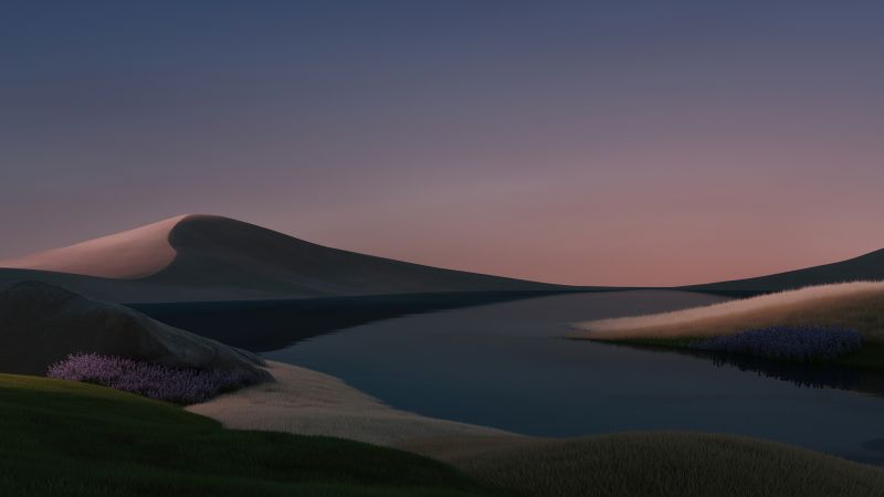 Desert, Landscape, Windows 11, Lake, Night, Evening, Sunset, Wallpaper