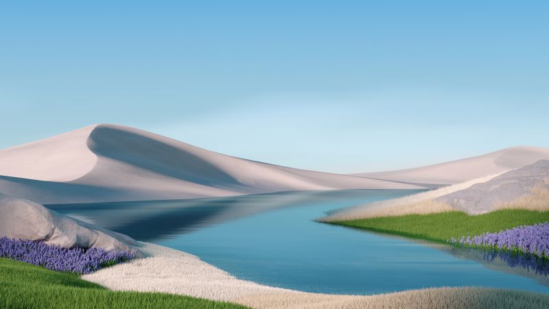 Landscape, Sunny day, Lake, Desert, Windows 11, Daylight, Wallpaper