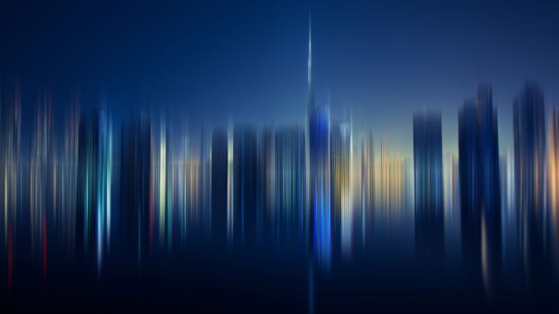 Cityscape, Skyline, Panorama, Blurred lights, City lights, 5K, Wallpaper