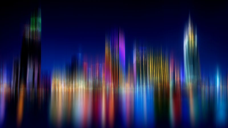 Cityscape, Panorama, Blurred lights, City lights, Skyline, 5K, Wallpaper