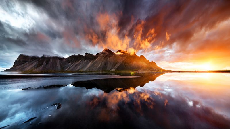 Vestrahorn mountain, Beach, Iceland, Sunset, Dawn, Motorola Edge 30 Neo, Stock, Wallpaper