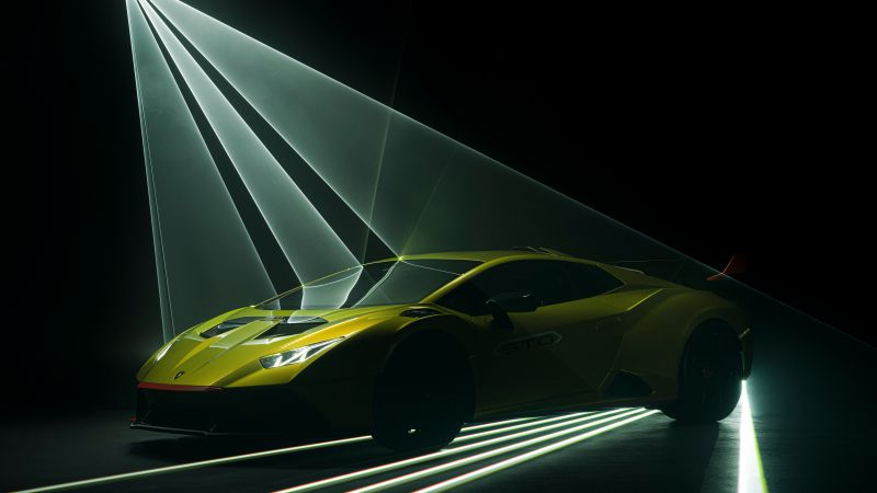 Lamborghini Huracán STO, Black background, 2022, 5K, 8K, Wallpaper