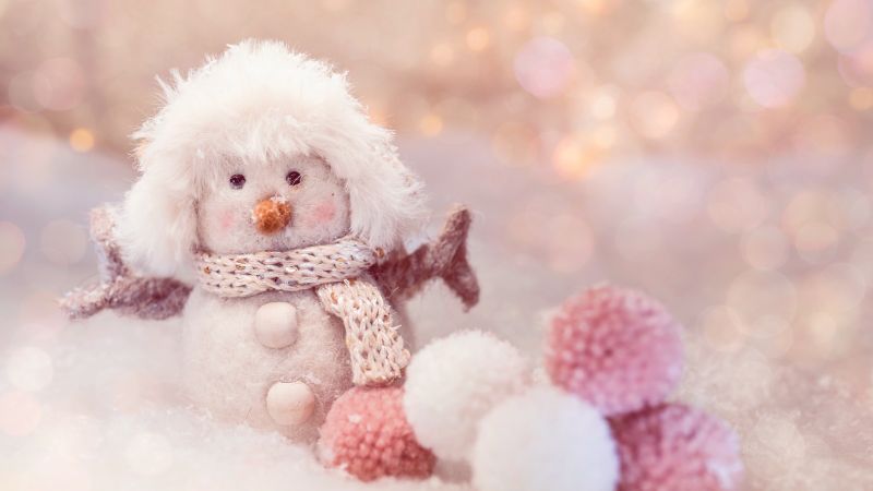 Snowman, Cute doll, Plush toys, Winter, Christmas decoration, 5K, Wallpaper