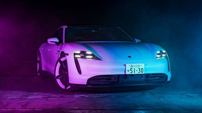 Porsche taycan turbo s neon light 5k 