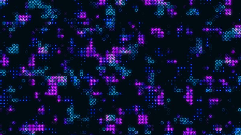 Abstract background, Grid, Neon circles, Purple background, Dark background, Wallpaper