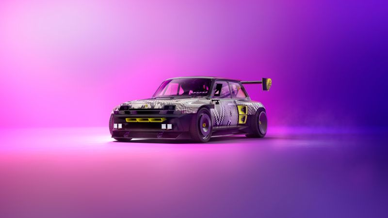 Renault R5 Turbo 3E, Electric cars, Purple background, Concept cars, 5K, Wallpaper