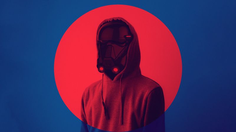 Gas mask, Hoodie, Blue background, Wallpaper