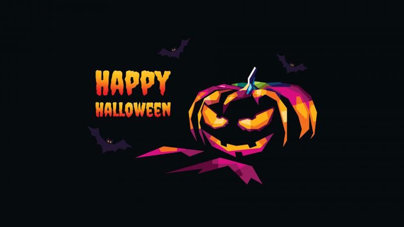 Happy Halloween, Halloween Pumpkin, Black background, AMOLED, Wallpaper