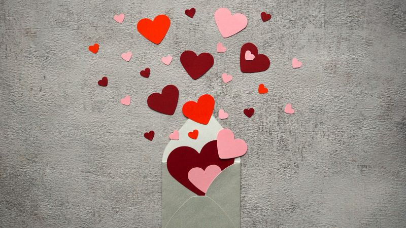 Red hearts, Paper hearts, Paper crafts, Love letter, Hearts letter, 5K, Wallpaper