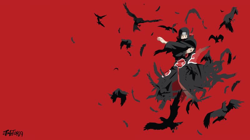 Itachi Uchiha, Naruto, Red background, Wallpaper
