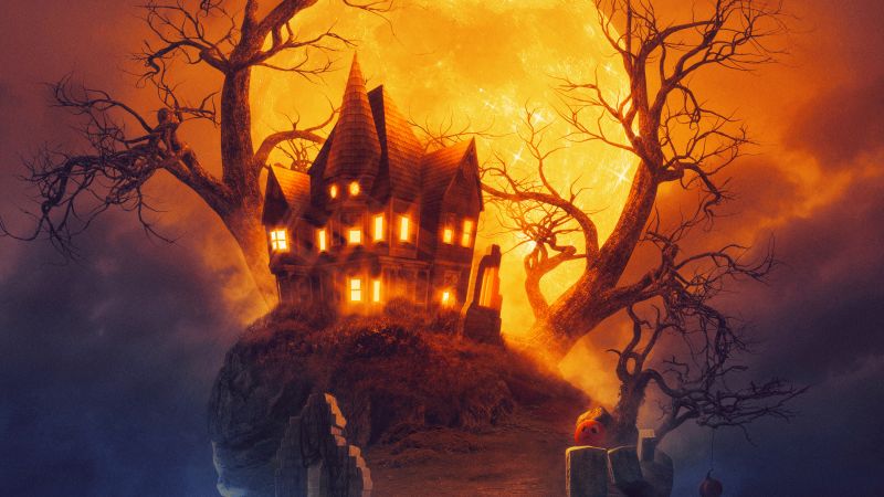 Scary house, Halloween house, Spooky, Horror, Halloween night, Moon, Death Island, Halloween pumpkins, Wallpaper