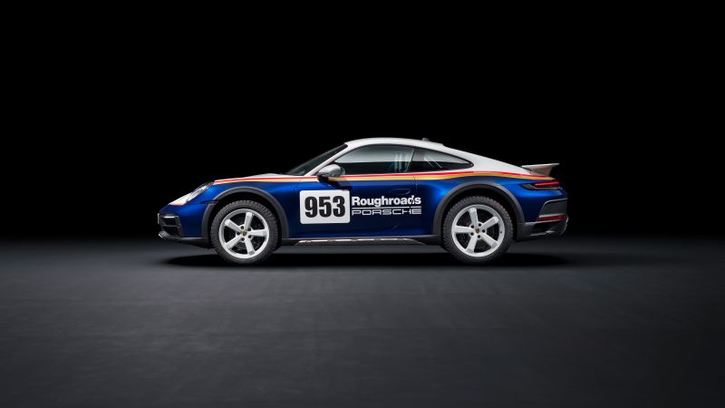 Porsche 911 Dakar, Rallye Design Package, Rally supercar, 2023, 5K, 8K, Black background, AMOLED, Wallpaper