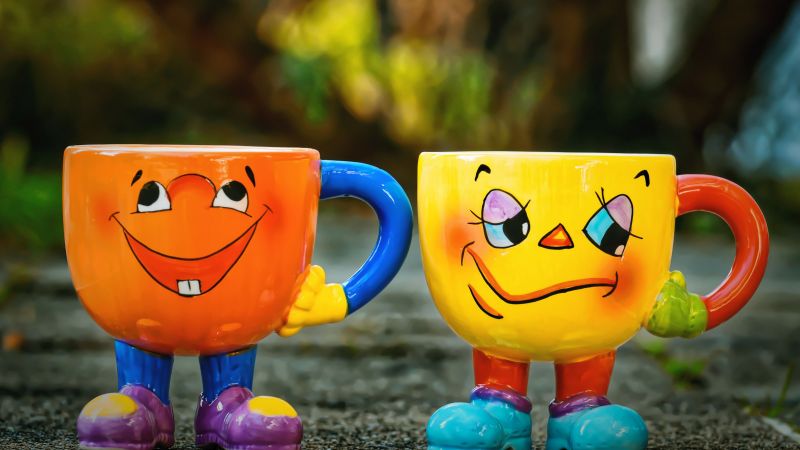 Cute cups, Couple cups, Happy cup, Sad cup, Emotions, Coffee cups, Wallpaper