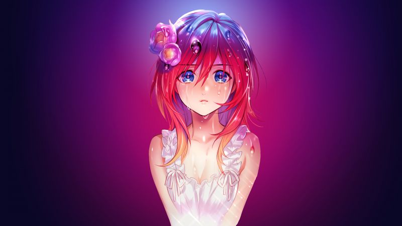 Anime girl, Sad, Pink background, Sad girl, Sad face, Wallpaper