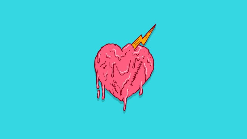 Drippy heart, Melting heart, Pink Heart, Turquoise background, Wallpaper