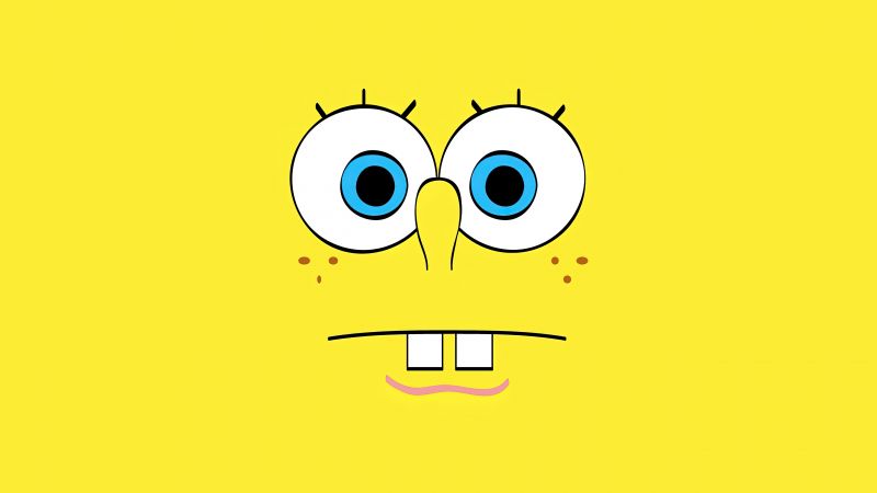 SpongeBob, Yellow background, Minimalist, 5K, Wallpaper