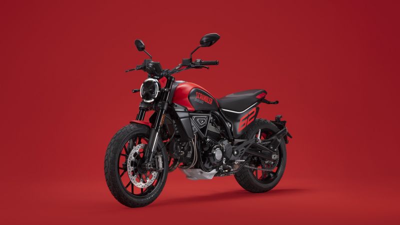 Ducati Scrambler Full Throttle, 2023, Red background, Wallpaper
