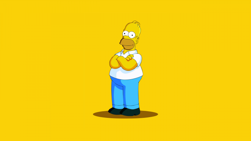 Homer Simpson, The Simpsons, Yellow background, Minimalist, 5K, Wallpaper