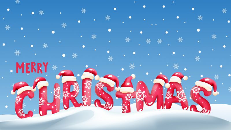 Merry Christmas, Snowfall, Winter, Snowflakes, Santa hat, 5K, Wallpaper