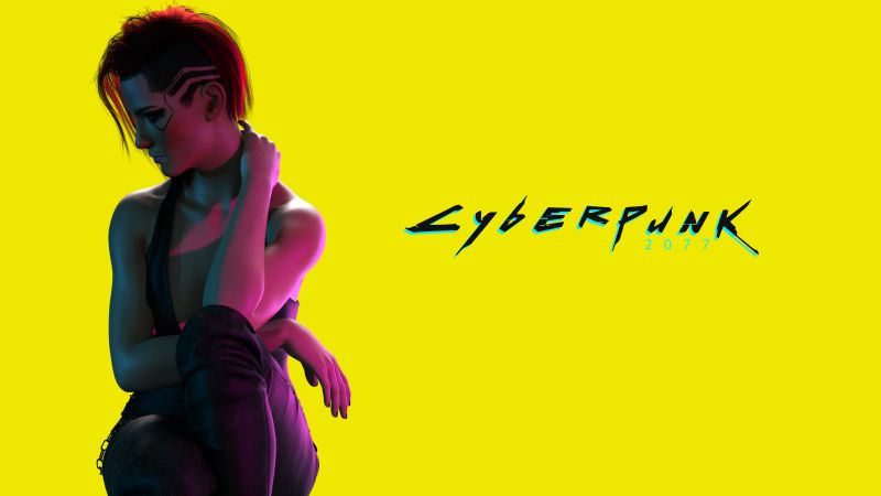 Cyberpunk, Yellow background, Cyberpunk girl, V (Cyberpunk), Neon text, Wallpaper