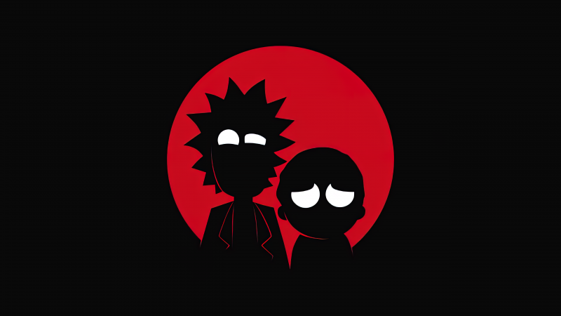 Rick and Morty, Rick Sanchez, Morty Smith, Silhouette, Black background, AMOLED, 5K, Wallpaper