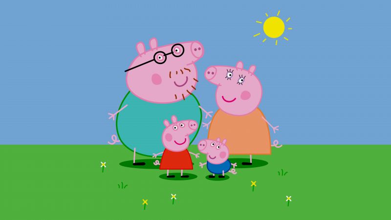 Peppa Pig family, Daddy Pig, Mummy Pig, George Pig, TV show, Cartoon, 5K, 8K, Wallpaper