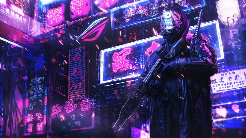 Cyberpunk, Futuristic, Neon background, ASUS ROG, Wallpaper