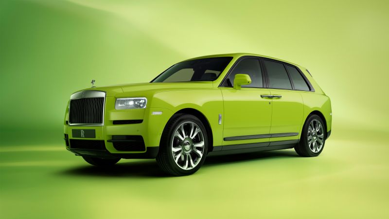 Rolls-Royce Cullinan, Lime Green, Green background, 5K, 8K, Wallpaper
