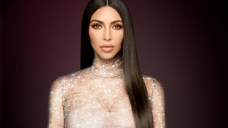 Kim Kardashian, Glitter, Brown background, 5K, Wallpaper