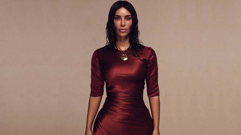 Kim Kardashian, American socialite, Brown background, Wallpaper