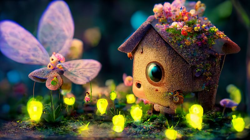 Fairy house, Cute art, Cute house, Magical forest, Colorful background, Midjourney, Macro, Wallpaper