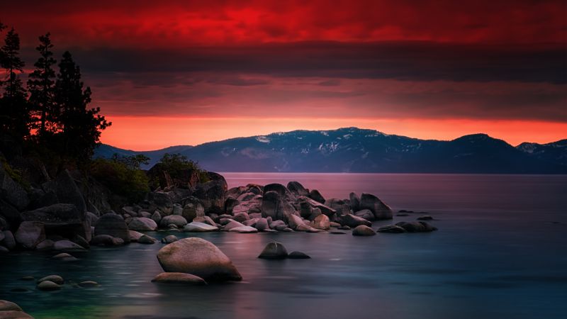 Lake Tahoe, Sand Harbor, Dusk, Long exposure, Sunset, 5K, 8K, Wallpaper