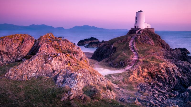 Twr Mawr Lighthouse, Wales, United Kingdom, Sunset, Wallpaper