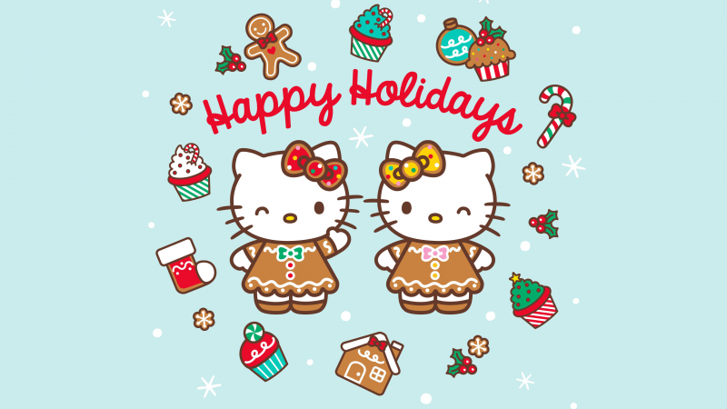 Happy holidays, Cute hello kitties, Christmas background, Hello Kitty background, Wallpaper