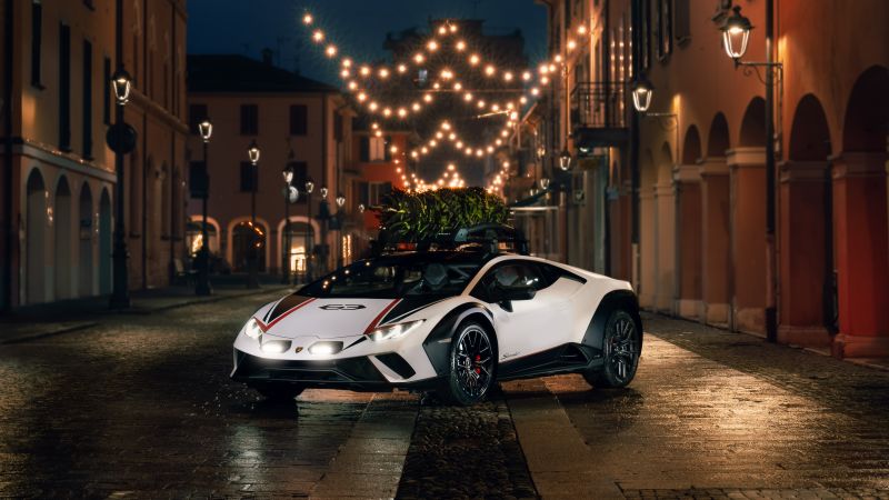 Lamborghini Huracán Tecnica, Christmas Eve, Christmas background, Wallpaper
