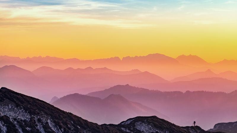 Mountains, Silhouette, Early Morning, Sunrise, Austria, Wallpaper