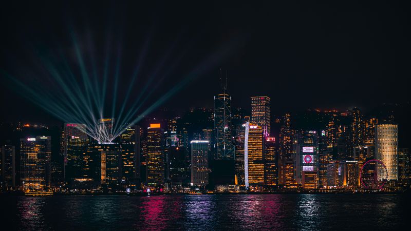 Hong Kong, Cityscape, Night City, Reflections, 5K, Wallpaper